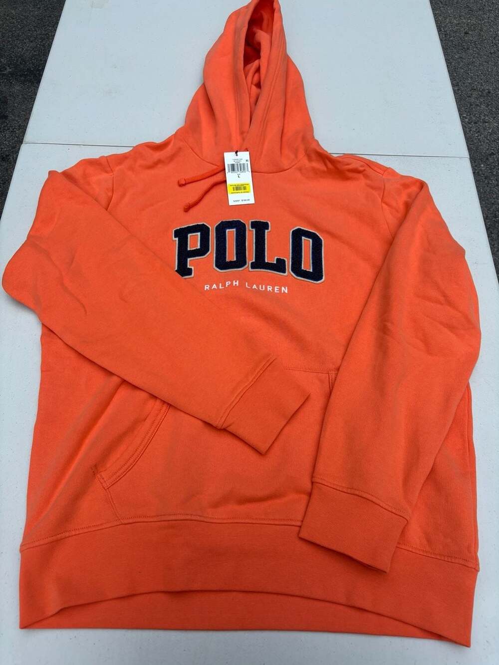 Polo Ralph Lauren RL Fleece Chenille Logo Hoodie in Sailing Orange New Large